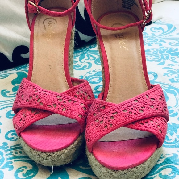 Candie's Shoes - Candie’s Wedge Heels Open Toe Pink Ankle Strap 8M